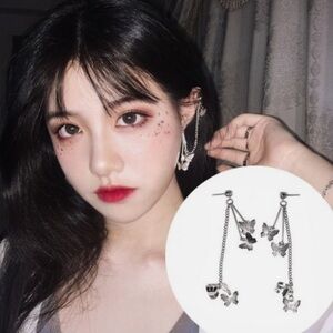 Elegant Silver Butterfly Chain Earrings